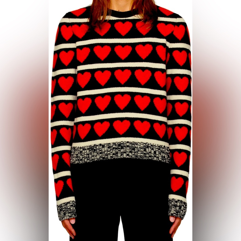NWT Meryl Rogge Heart Motif Wool Sweater M